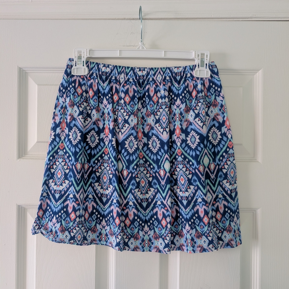 Geometric Patterned Blue Skirt
